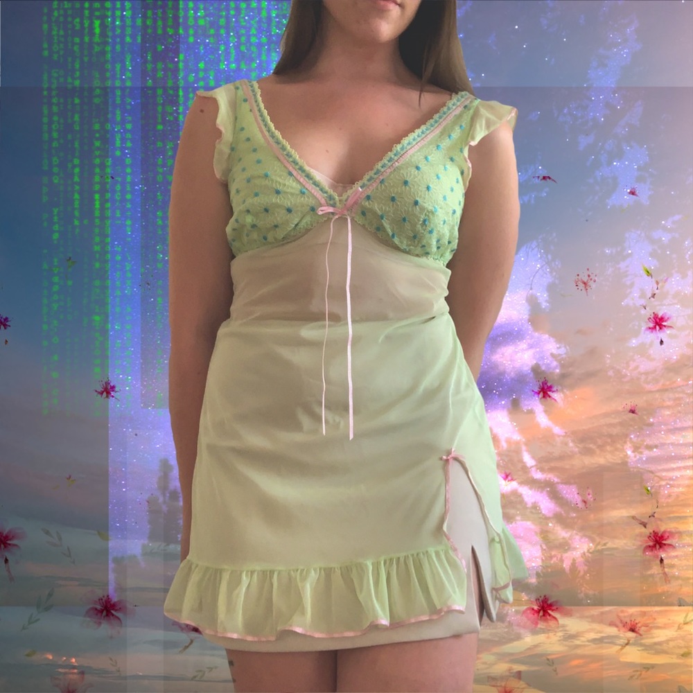 Lacey Sheer Green Baby Doll Dress